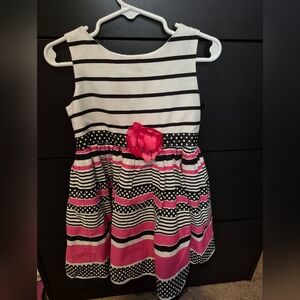 Youngland Pink and Black Striped Dress with Floral Accent